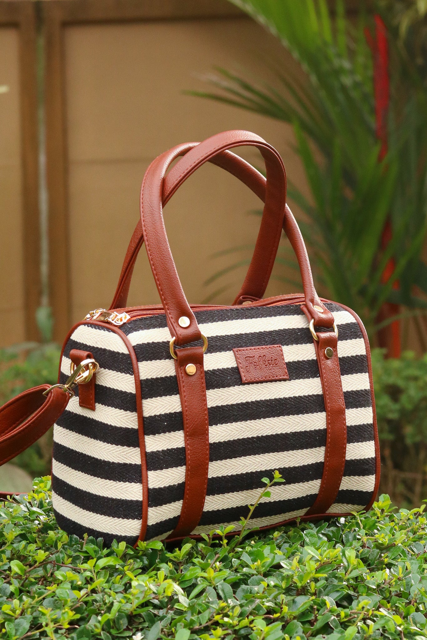 Black and hotsell white striped handbag