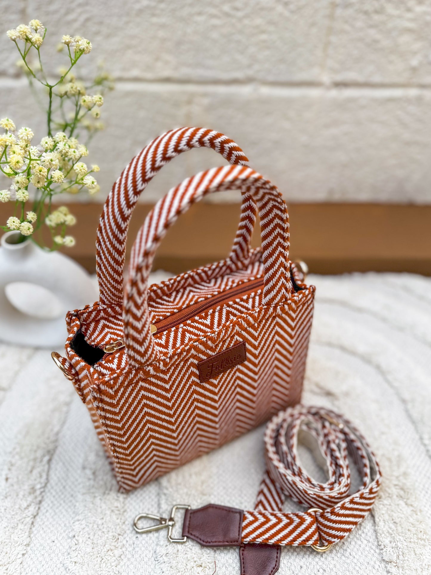 Brown Waves Box Sling Bag