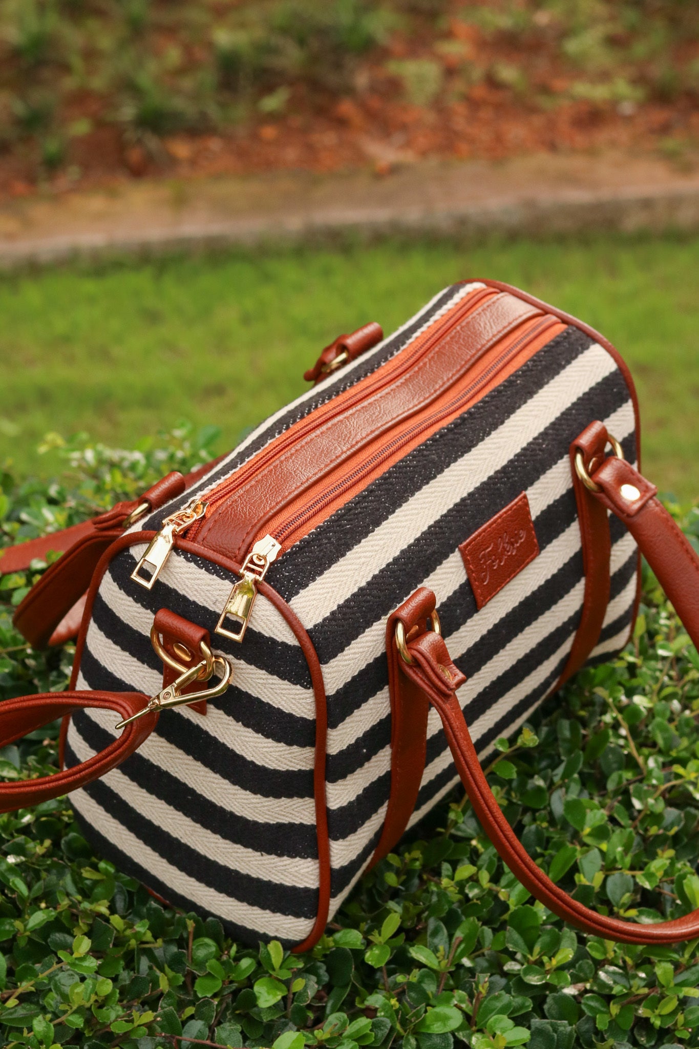 Striped Satchel Sling Bag Folksie