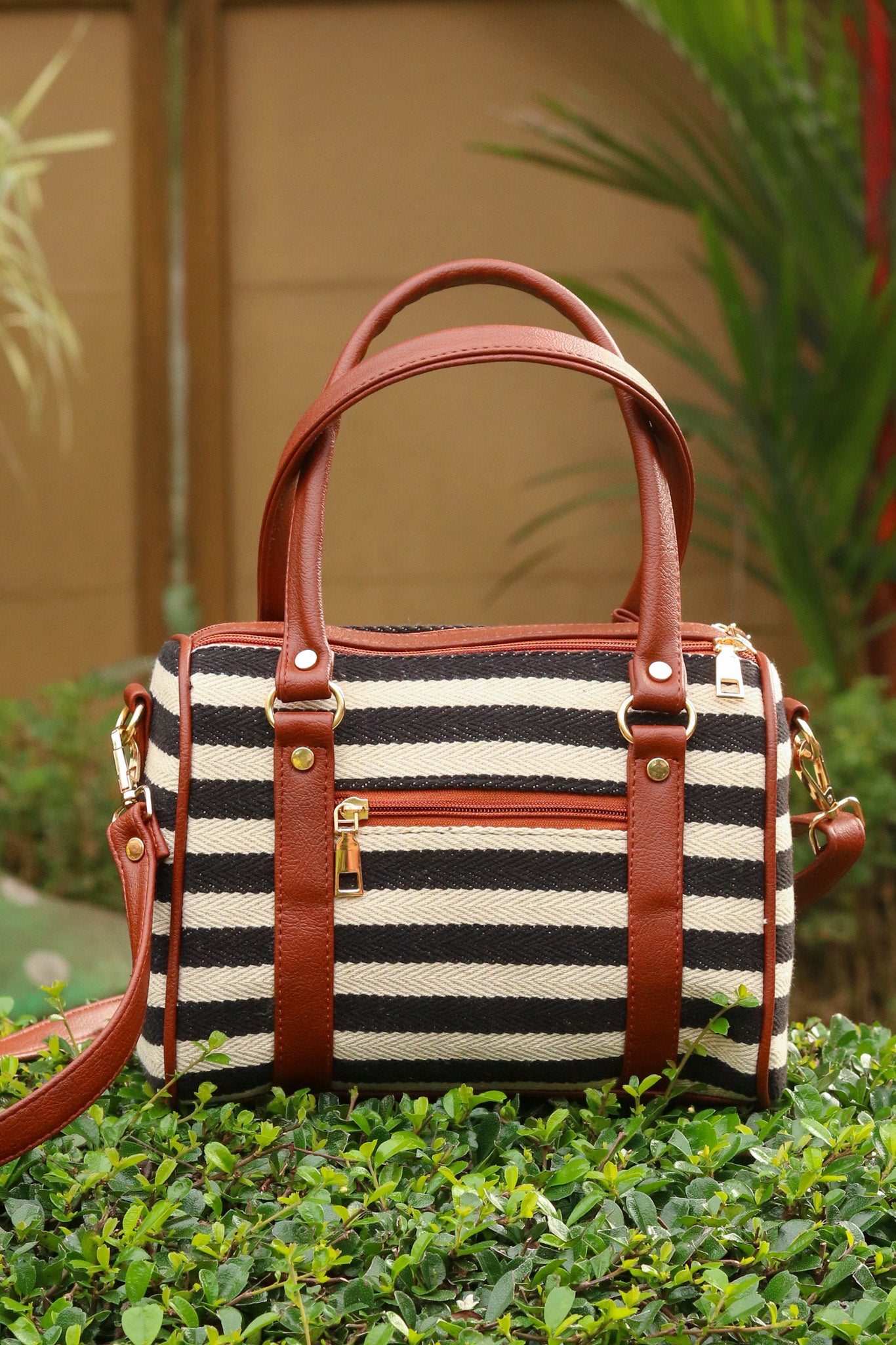 Rachel satchel black on sale stripe