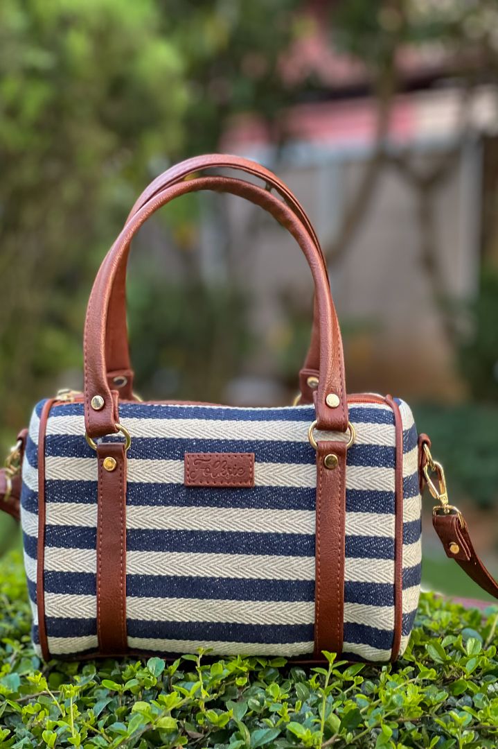 Striped Satchel Sling Bag - Navy Blue